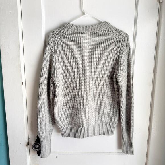J. Crew Collection Crewneck 100% Wool Lace Detail Sweater Cozy Chic Gray Size M - Picture 10 of 13